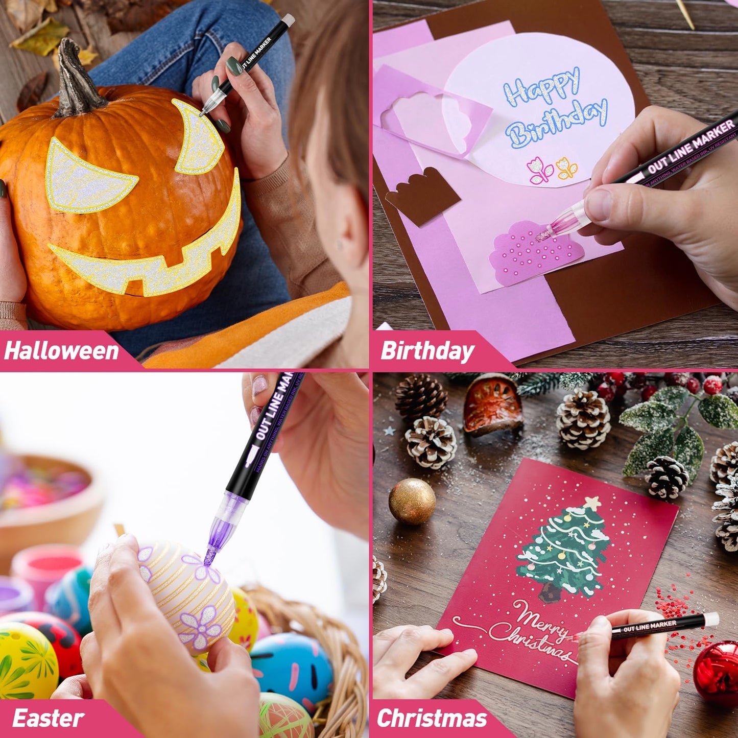 Lenski Gifts for Girls, Glitter Pens, Magic Pens, Children's Advent Calendar Fillers, Girls Gifts 4-12 Years, 48 Outline Pens, Magic Metallic Pens for Scrapbooking, Kids Craft Kit