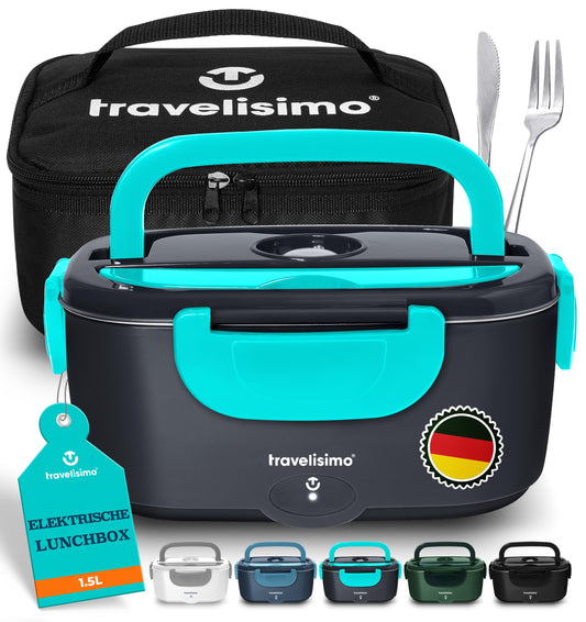 TRAVELISIMO Electric Lunchbox 80W Food Warmer, 1.5L Heat Box 3-in-1 Electric Lunch Box, Lunchbox, Hot Food 12V/24V/220V, for Work Car Truck Electric Lunchbox, Microwave for Trucks