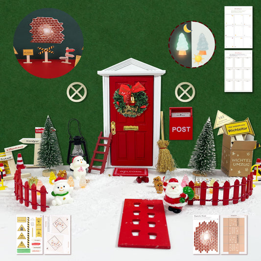 48 pieces Elf Door Accessories Christmas Set, Elf Door Accessories Set, Christmas Elves, DIY Decoration for Christmas, Includes Elf Door, Moving Boxes, Construction Site, Signs, and Other Accessories