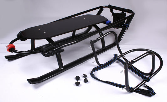 3-in-1 children's sledge with backrest, footmuff, push handle, and aluminum buckle (black & graphite)