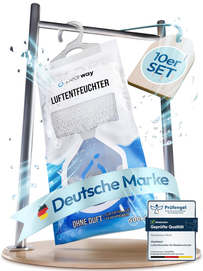 PEARWAY Dehumidifier Bag XL 10x250g - Moisture Absorber - Dehumidifier Window & Cabinet - Hanging Closet Dehumidifier - Room Dehumidifier
