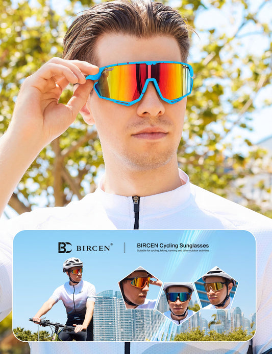 Bircenpro Sport Sunglasses for Men Women - UV Protection Cycling Glasses for Running, MTB, Golf, Road Biking and Cycling