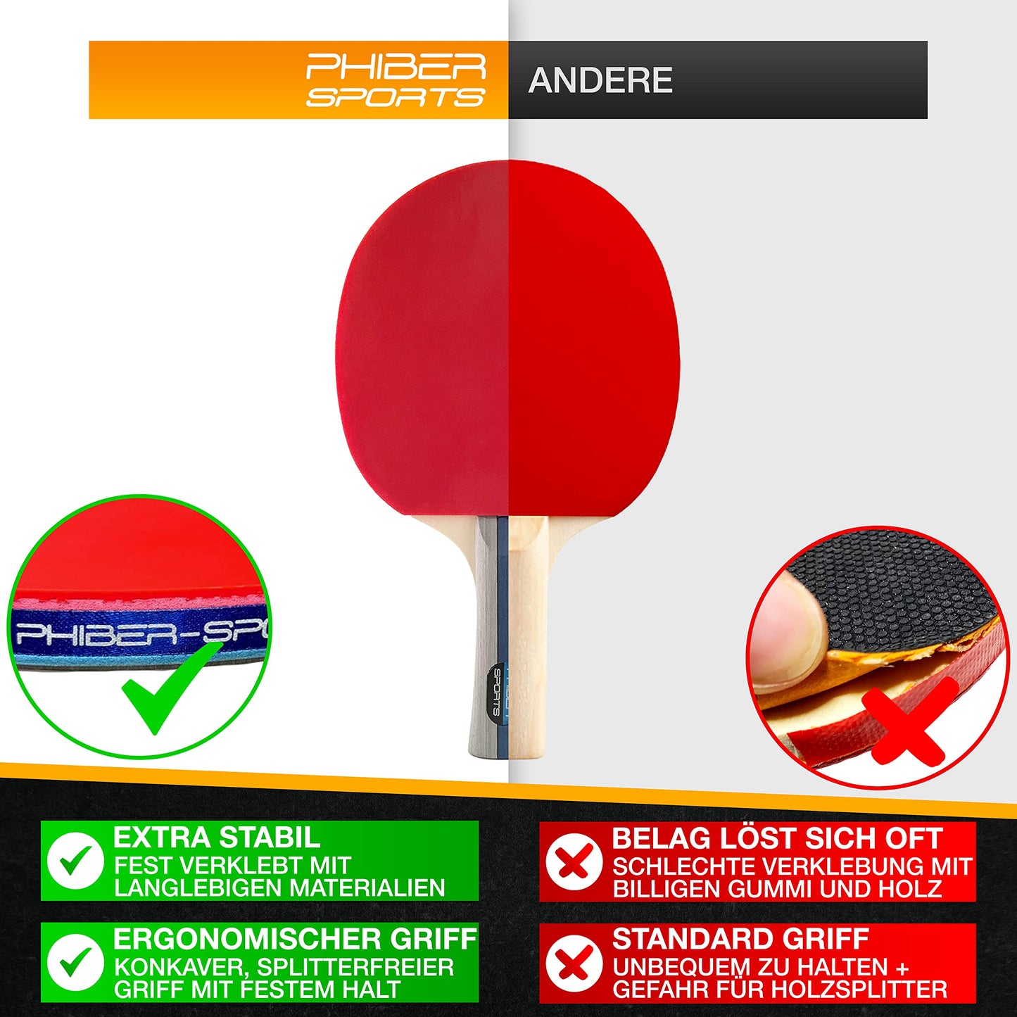 PHIBER-SPORTS Table Tennis Set with 4 paddles, 8 balls, and convenient carrying case. Suitable for indoor and outdoor use, perfect for beginners, families, and professionals.