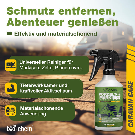 Bio-chem awning and awning cleaner - efficient special cleaner with deep action - ideal for awning, tent, sail, tarpaulin, gazebo, parasol - 3x 500 ml - Made in Germany