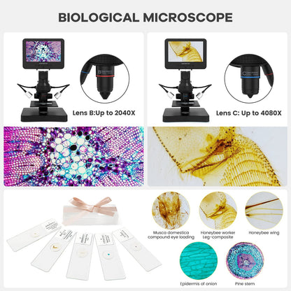 Andonstar AD246S-P HDMI digital microscope with 7-inch screen, 4000 x 2160P UHD video recording, 3 lens for coin errors, biological microscope kit for adults.