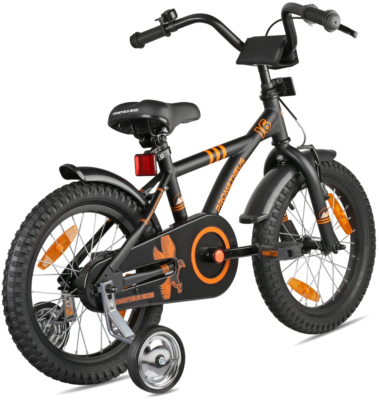 PROMETHEUS BICYCLES kids bicycle 16 inch for ages 5 and up - kids bike girls boys bike children with training wheels coaster brake in matt black orange