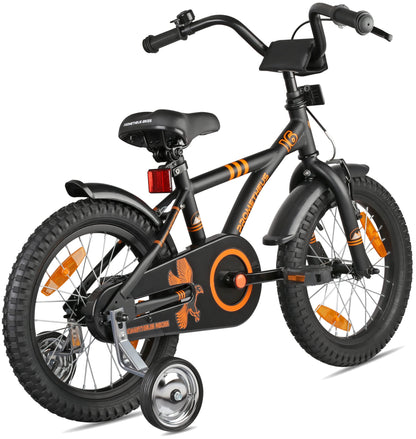 PROMETHEUS BICYCLES kids bicycle 16 inch for ages 5 and up - kids bike girls boys bike children with training wheels coaster brake in matt black orange