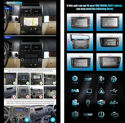 8-core Android 14 4GB RAM +64GB ROM 2 din car radio DVD Bluetooth for VW T5 Multivan Touareg, wireless Carplay, DSP, WiFi, GPS, Canbus, rearview camera