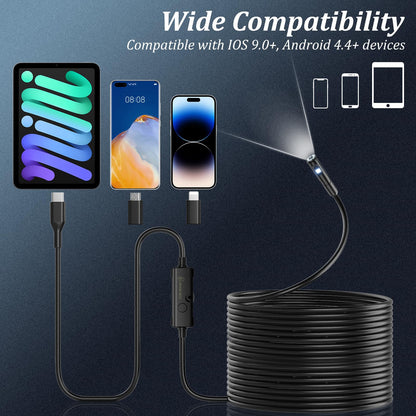 Endoscope camera with light, Ennovor 1920 HD dual-head endoscope camera for mobile phones with 8 LED lights. No WiFi inspection camera, waterproof IP67 sewer camera for Android & iOS, tablets (32.8 ft/10m).