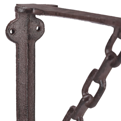 8 x Antique-style cast iron shelf brackets, featuring a unique chain design. These wall mounts are perfect for supporting shelves in a rustic brown finish.