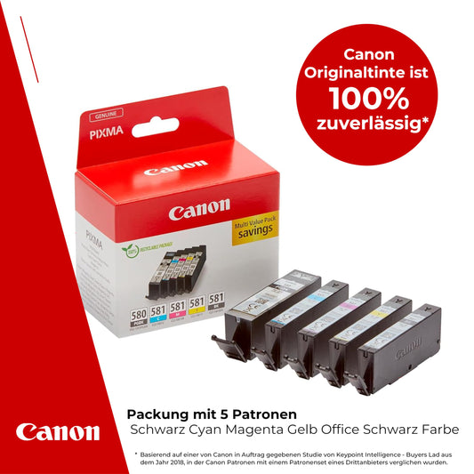 Canon Ink Multipack - PGI-580/CLI-581 Original Printer Ink Cartridges 5-Pack (1 x Black, 1 x Cyan, 1 x Magenta, 1 x Yellow & 1 x Black printer cartridges)