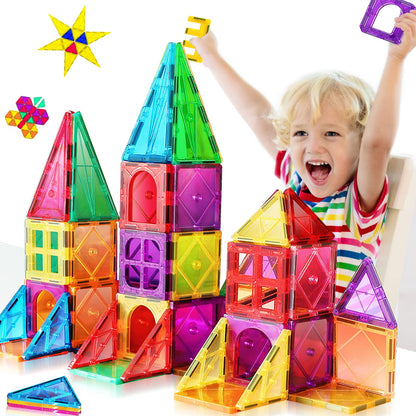 Magnetic building blocks, 3D blocks, colorful magnetic tiles for children aged 4-8, STEM, early educational construction, magnetic toys, building set for toddlers aged 3 and up.