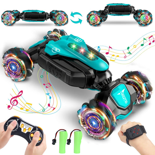 Dysaim Remote Control Car for 6 7 8 9 10 11 12 Year Old Boys Girls Christmas Birthday Gifts Indoor & Outdoor 2.4 GHz RC Offroad Twist Stunt Car 2 Battery Music Racing Car Hand Control Toy
