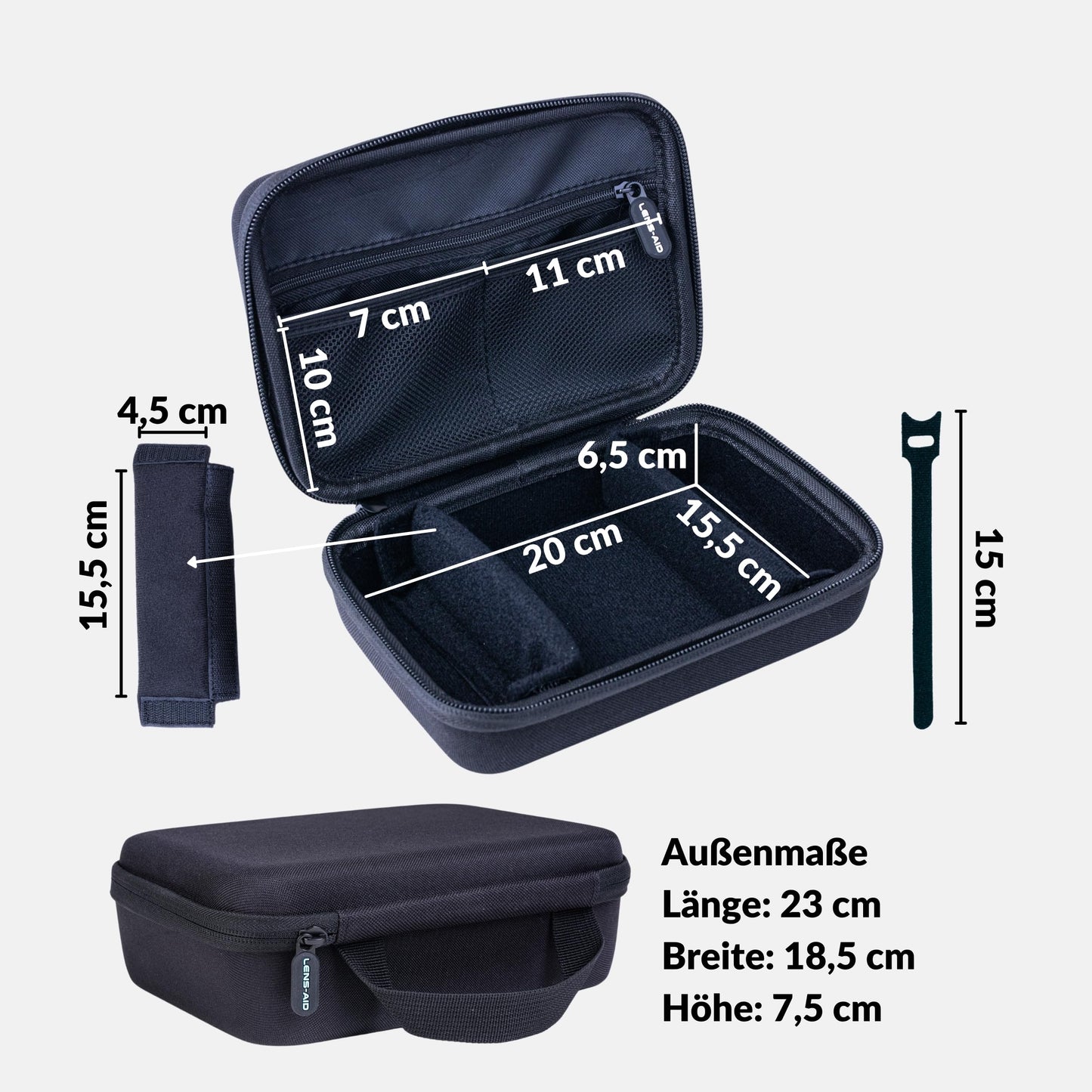 LENS-AID Organizer Case for camera & tech accessories: Hard case for storing on the go | Protection for USB cables, batteries, hard drive, power bank, adapters