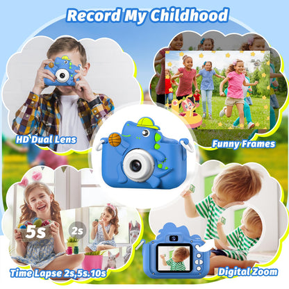 Children's camera, masterbee digital camera dinosaur toy, Christmas/birthday gifts for kids, 1080P HD kids camera, children's toy/gift boy/girl gifts 3-12 years old Blue