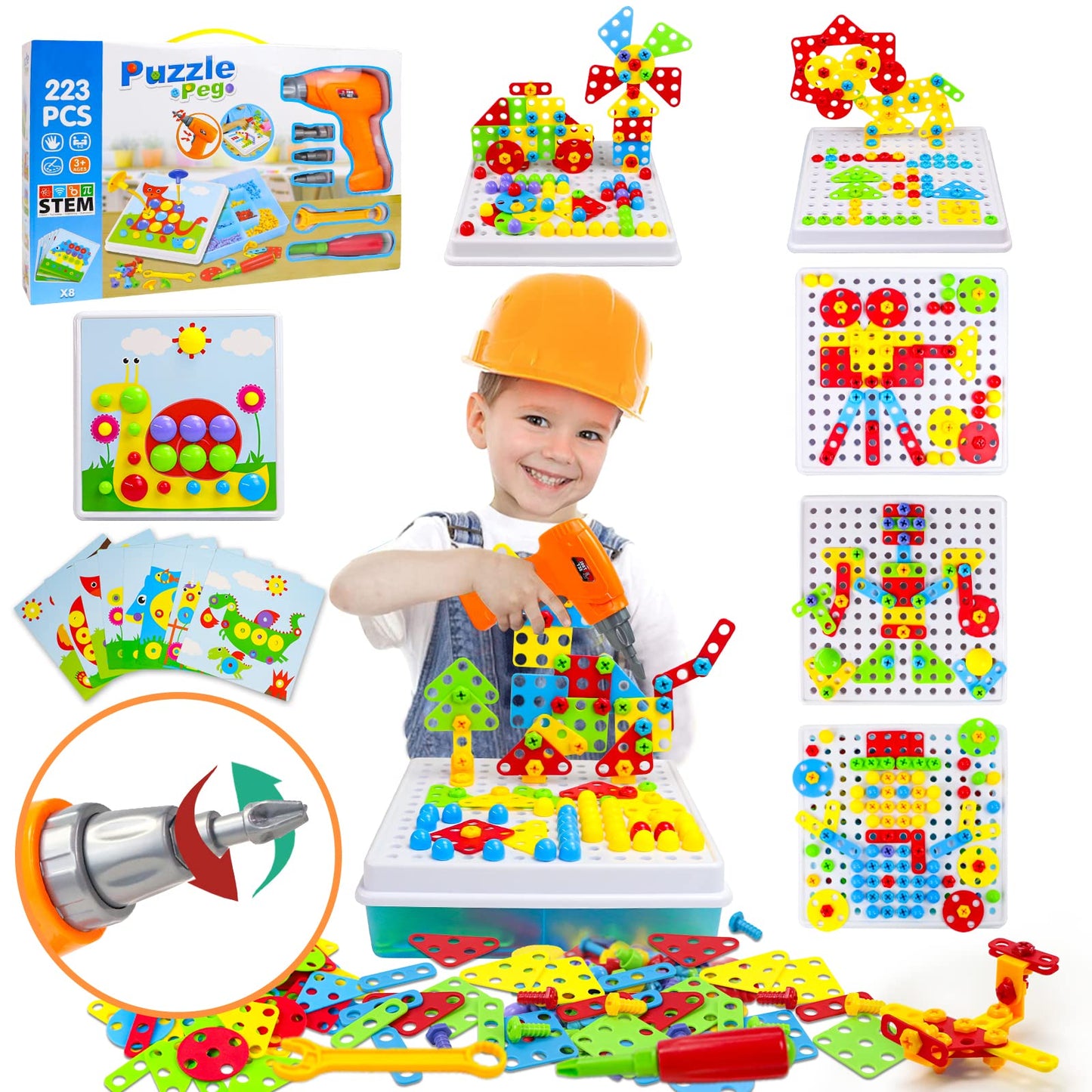 Toys from 3 years Screw game from 4 years with Electric drill Cordless screwdriver Children creative 3D puzzle Children's games Toolbox Children's games from 3 4 5 6 years gift Boys Girls