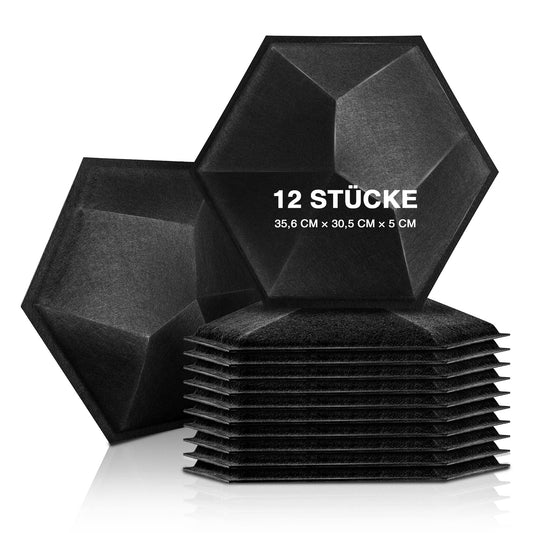 3D hexagon acoustic panels, Sonic Acoustics 12 pieces acoustic panels with high density for walls, ceilings wood & door - acoustic panel soundproofing panels, 35.6 x 30.5 x 5cm.