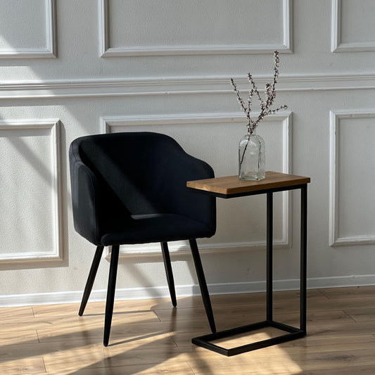 BestLoft.de Small Side Table Sofa Black White Wood Laptop Table C Shape Coffee Table Side Table Tray Table Oak Bedside Table High Laptop Table for Sofa Small Living Room Table