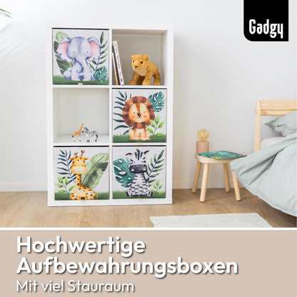 Gadgy Storage Box Kids - Storage Box Kids Room 4 Pack - Compatible with Kallax Kids Boxes - Foldable Kids Storage Boxes 33x33x33 cm - Animal-themed Kids Room Storage Boxes