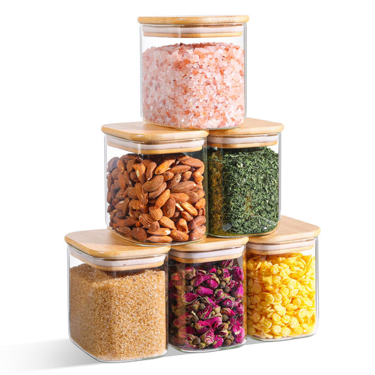 ComSaf 700ml Rectangular Food Storage Containers with Lid Airtight 6 Pack, Square Food Jars with Lid, Kitchen Glass Container for Pasta, Flour, Coffee Beans, Spaghetti Storage, Candy Jar.
