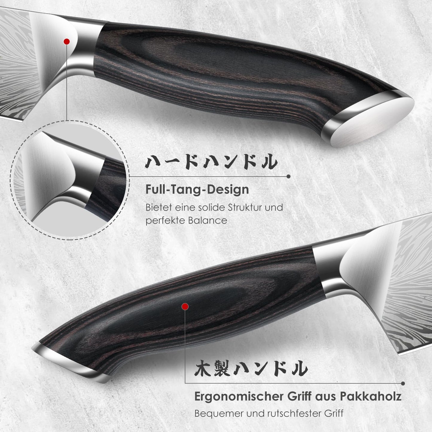 SHAN ZU Kitchen Knife made of powdered steel, Japanese Santoku Knife, 18 cm Professional Chef Knife with high carbon content, Sharp Kitchen Knife with ergonomic Pakkawood handle.