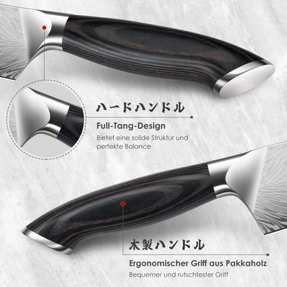 SHAN ZU Kitchen Knife made of powdered steel, Japanese Santoku Knife, 18 cm Professional Chef Knife with high carbon content, Sharp Kitchen Knife with ergonomic Pakkawood handle.