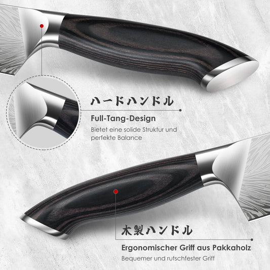 SHAN ZU Kitchen Knife made of powdered steel, Japanese Santoku Knife, 18 cm Professional Chef Knife with high carbon content, Sharp Kitchen Knife with ergonomic Pakkawood handle.
