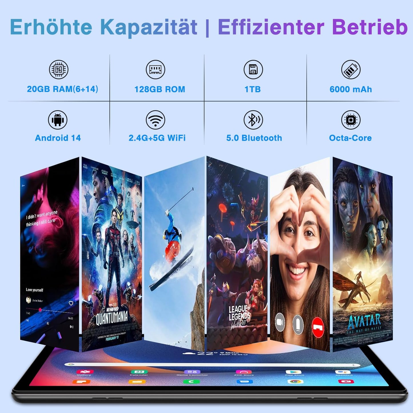 fezawio Android 14 Tablet 10 inch 20GB RAM+128GB ROM, Octa-Core Tablet WiFi 6, 6000mAh, (1TB TF) with Keyboard and Mouse-black