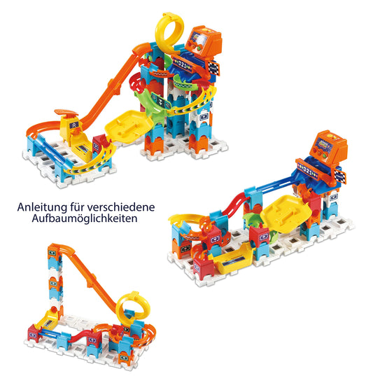 VTech Marble Rush - Racing Set M200 E - Interactive marble run set with lights and sounds, exciting track elements, building options, and path configurations - For kids aged 4-12.