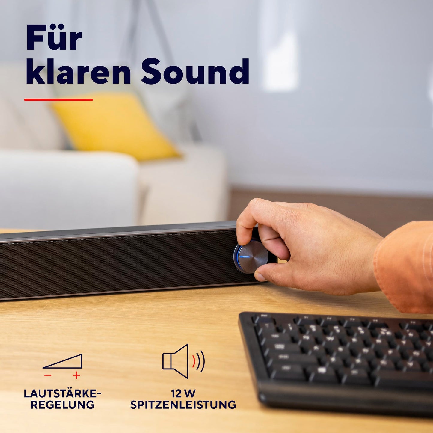Trust Arys Soundbar, PC speakers, USB powered, 12W peak power, 3.5mm AUX connection, computer speakers for PC, monitor, laptop, TV, music - Black
