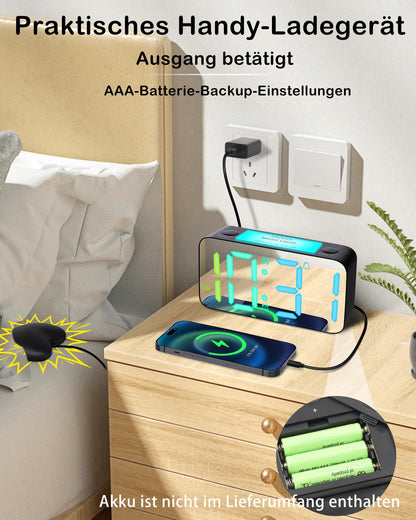 Extremely Loud Vibrating Alarm Clock Bed Shaker for Deaf/Hard of Hearing/Deep Sleepers, RGB Digital Clock for Kids Bedroom, Large Numbers/USB Charger/Nightlight/Auto Off Memory