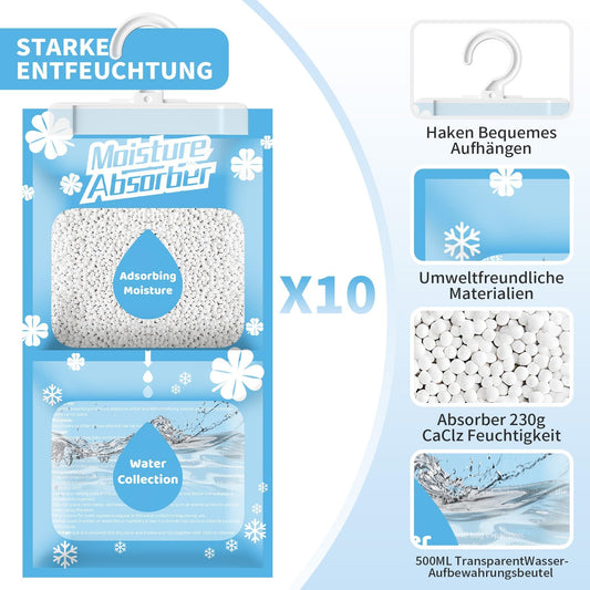 Boadw 10x230G Hanging Dehumidifier, Wardrobe Moisture Absorber for Basement, Bedroom, Bathrooms, against Moisture Anti-Mold Deodorizing Desiccant Bag