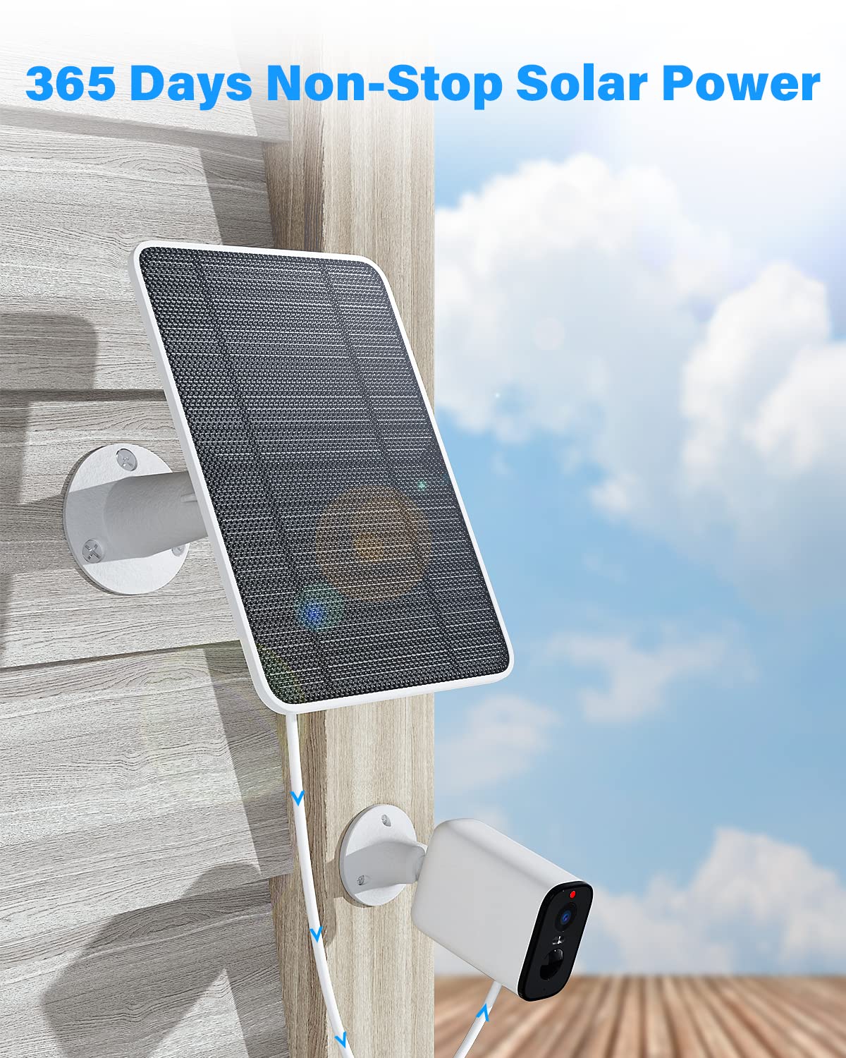 Solar panel compatible with Pro 4, Pro 3, Ultra, Ultra 2 & Floodlight outdoor security cameras. 5V4W solar panels charge IP65 weather-resistant with 3m magnetic charging cable, adjustable bracket, 2 pack.