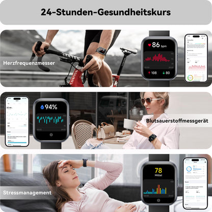 ENOMIR Smartwatch (Accept/Make Calls), Alexa Built-in, 4.6cm fitness watch with heart rate-SpO2-sleep monitor, 100 sports modes, 5ATM waterproof, pedometer and smartwatches for iOS Android
