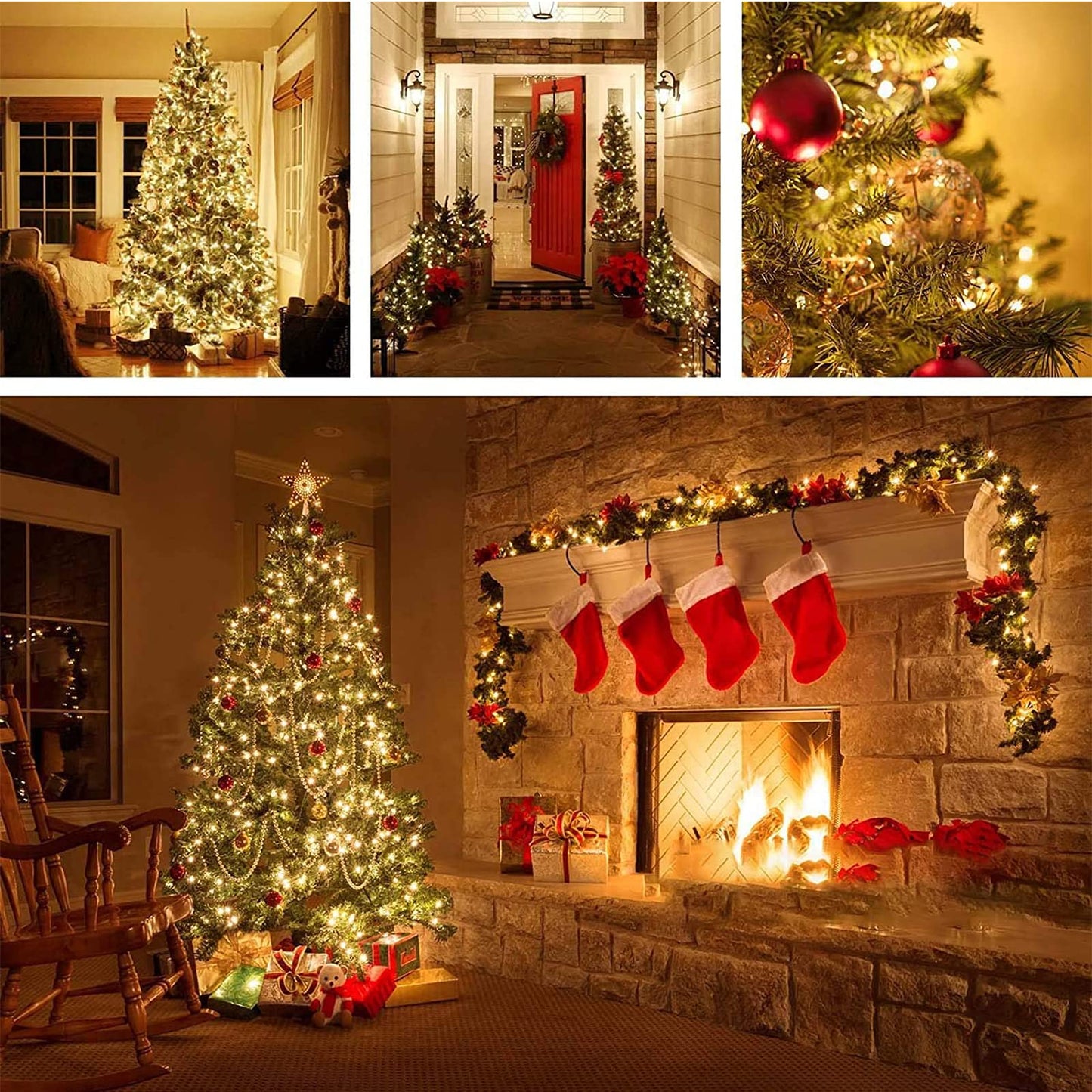 Qedertek Christmas Tree String Lights 20M 200 LED Outdoor String Lights Warm White with Timer Memory Function, Green Wire, Waterproof 8 Modes Christmas Lighting for Garden Christmas Decor