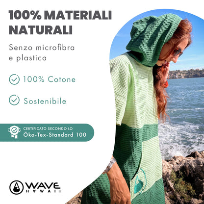 WAVE HAWAII Bath-Surf Poncho Men & Women Breese | Size S/M, 155-185cm | 100% Cotton | Adults | Travel Towel with high water absorption | Changing aid Beach Adults