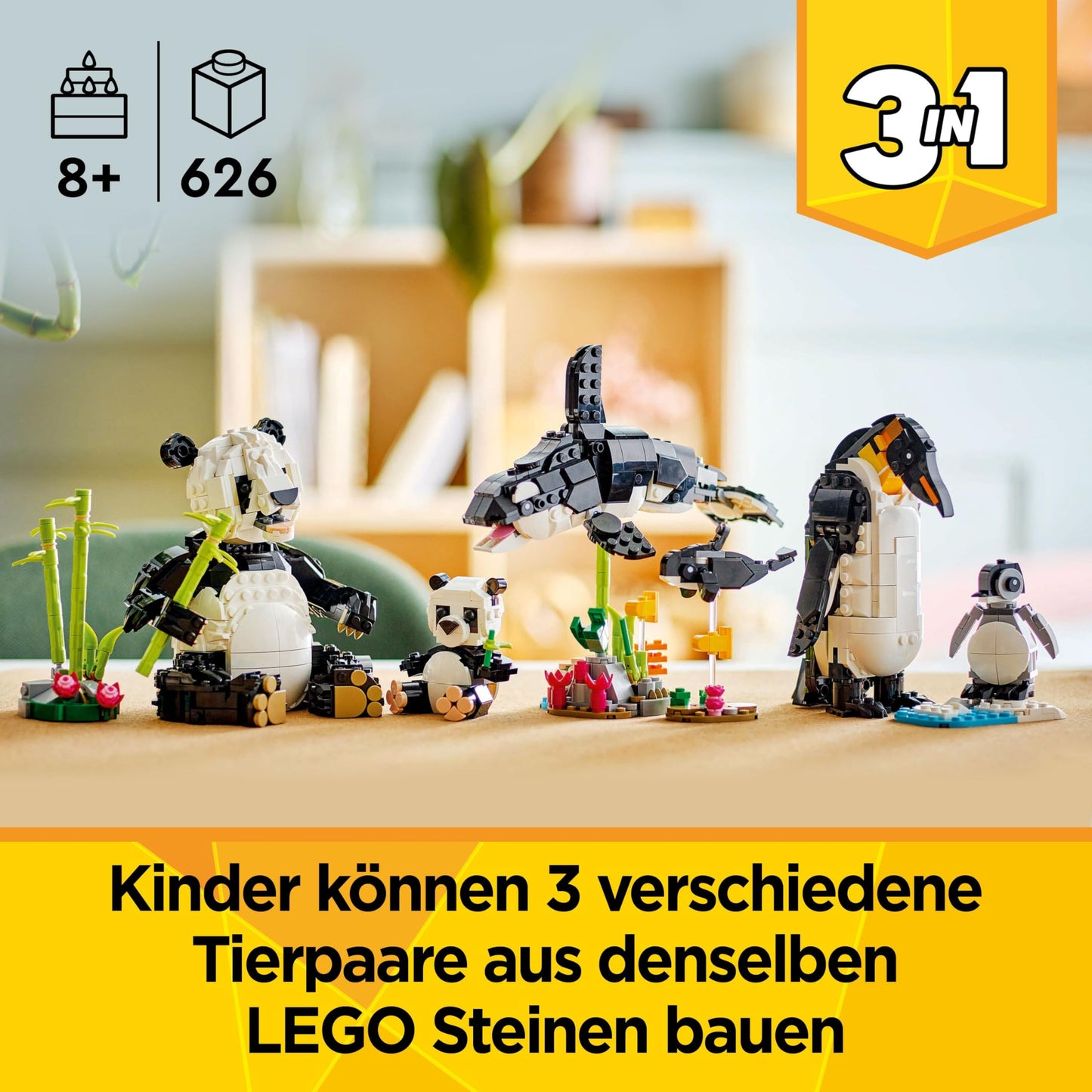 LEGO Creator 3in1 Wild Animals: Panda Family - animal figures transformable into penguins or killer whales - building toy - creative birthday gift for girls and boys aged 8 and up - 31165