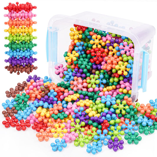 NiToy Snowflake Connect Blocks 300 Pieces for Kids 3 and Up, multicolor plastic blocks for early learning and creativity, STEM toy with carrying bag, safe material.