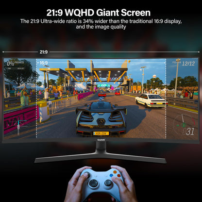 Gawfolk 34 inch Ultrawide Curved Gaming Monitor 165Hz, 1500R PC Screen UWQHD 3440x1440 with Height Adjustment, Curved Computer Screen supports VESA 75 x 75 mm.