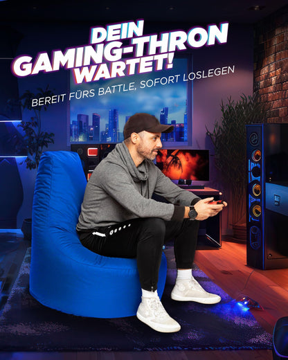 PATCH HOME Gamer Chair Beanbag in 2 sizes and 25 XXL - 80cm diameter, 30cm seat height, 90cm height Blue