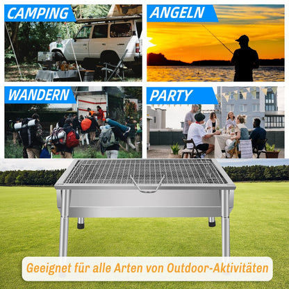 SunJas picnic grill stainless steel charcoal grill small portable camping grill detachable BBQ grills for outdoor garden party etc. (40 x 28 x 21.5 cm)