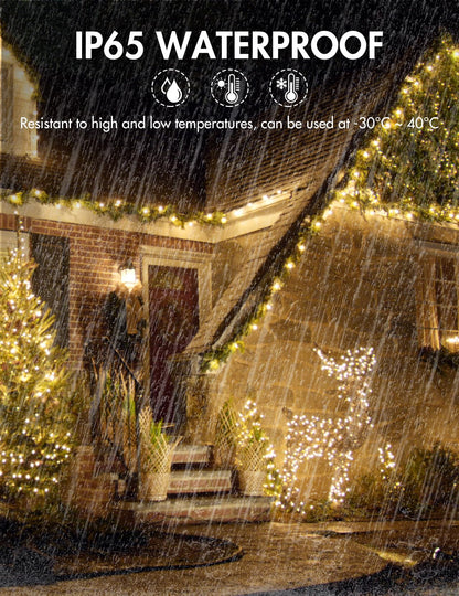 BESCOST outdoor plug-in string lights, 50m 500 LED indoor string lights with remote control, 8 modes dimmable waterproof fairy lights with timer for outdoor garden balcony wedding party, warm white.