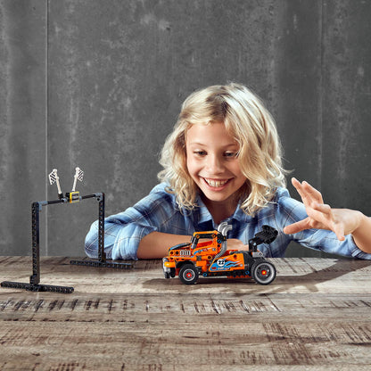 LEGO 42104 Technic Race Truck or Race Car, 2-in-1 model with pull-back motor, collection of racing vehicles.