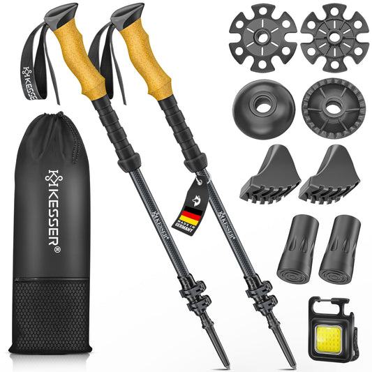 KESSER® hiking poles aluminum or carbon with cork handle | Nordic walking sticks for women & men foldable or telescopic trekking poles for hiking, trekking, skiing & mountain sports including camping light