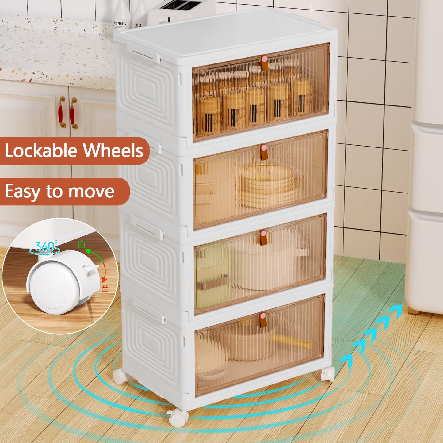 PurKeep Storage Box with Lid - 23L*4 plastic storage box with lid, storage bins with lid, collapsible box, Foldable Storage Containers for home and office, white, 4 pack