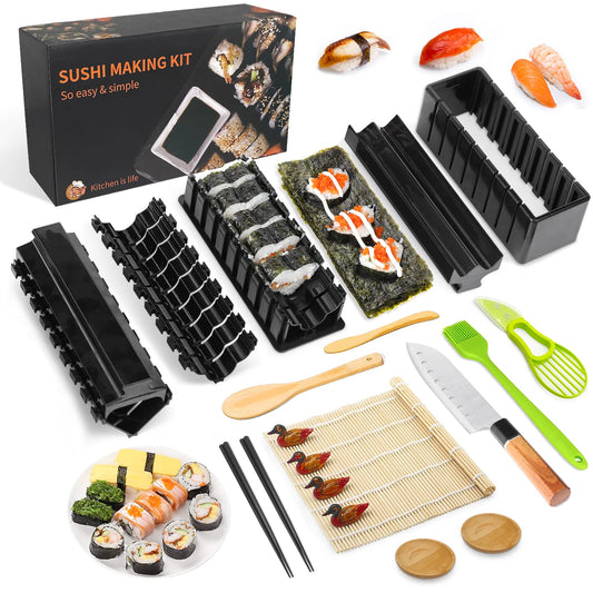 MLRYH Sushi Making Kit Sushi Maker Set for Beginners Plastic Premium Set Sushi Tool Set Sushi Rice Roll Mold Forms DIY Sushi Prefect Home Sushi Tool (21 Pieces)