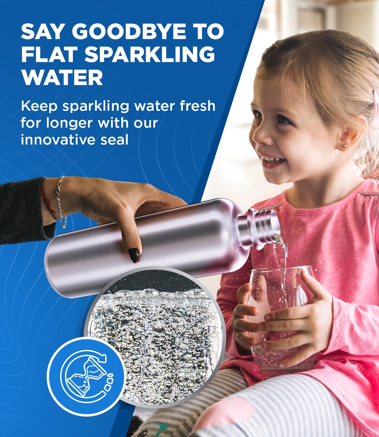 MATE OF STEEL® 100% plastic-free 750ml stainless steel bottle for Sodastream Terra, Fizzi & Art - Dishwasher safe stainless steel drinking bottle for soda streaming - Soda maker metal bottles.