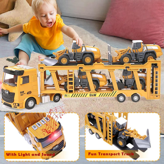 Tacobear Construction Vehicles for Kids Large Truck Vehicle Toy Gifts for 3 4 5 6 7 Year Old Boys with Crane Toy Bulldozer Steamroller Forklift Construction Vehicles Birthday Gift Ideas Boys