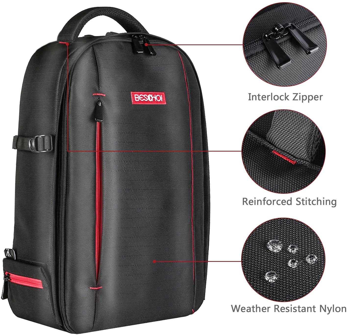 Beschoi Camera Backpack Waterproof Bag with Laptop Compartment for Canon Sony Nikon Olympus SLR/DSLR Camera, Lens and Accessories, Large (Black)