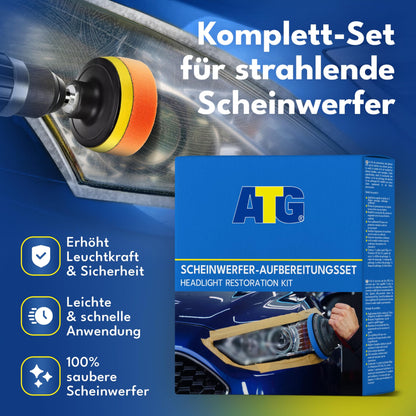 ATG® Headlight Restoration Kit - Universal Car Headlight Polishing Set for dull & hazy headlights - Easy Headlight Restoration - Headlight Repair Kit including microfiber cloths